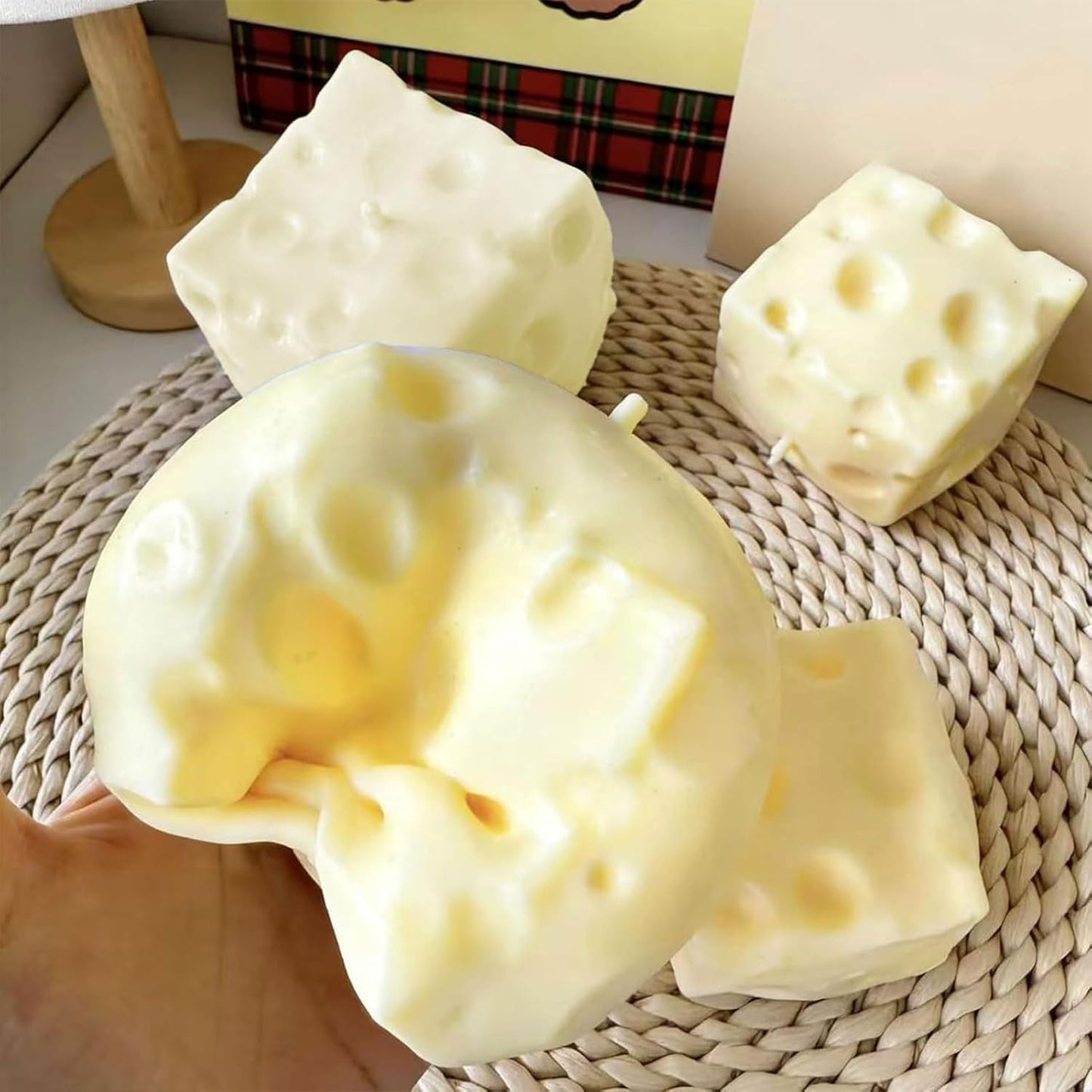Cheese Squishy Toys, Slow Rising Stress Relief Gifts for Adults, 2.96Inch | Soft Cheese Squishy Help Calm Anxiety. Easy to Clean, Portable, Safe TPR Material. Ideal for Office Home Travel, Light Yellow