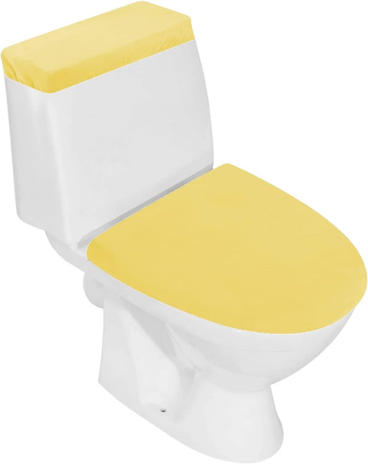 Stretch Velvet Toilet Lid Cover and Toilet Tank Lid Cover Set | Soft Toilet Lid Covers for Bathroom, Plush Skin-friendly Texture, Elastic Bottom, Machine Wash, Yellow
