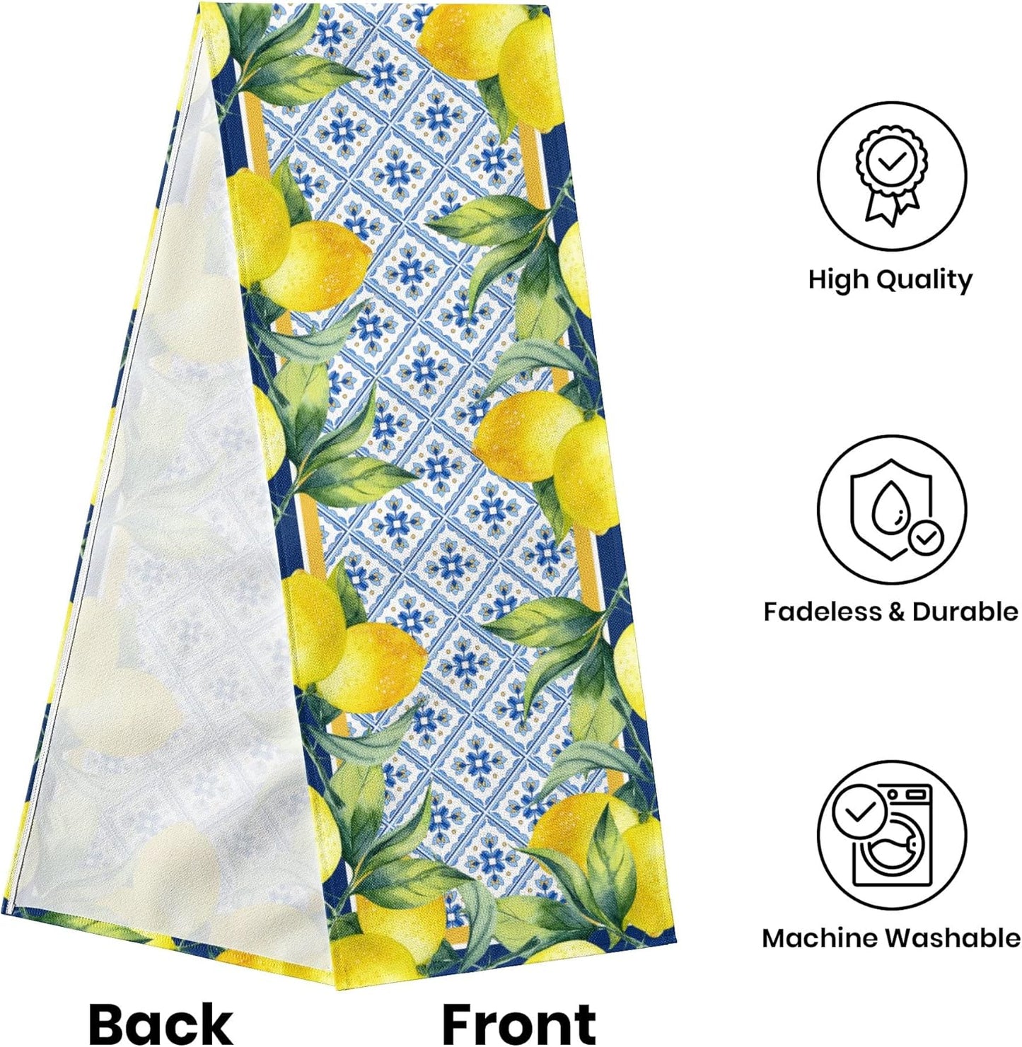 Lemon Table Runner Spring Summer Decorations Lemon Cyan Blue Table Runner 13x72 Inch Seasonal Italian Kitchen Decor for Indoor Outdoor Dinner Party Patio Decor, Housewarming Gifts