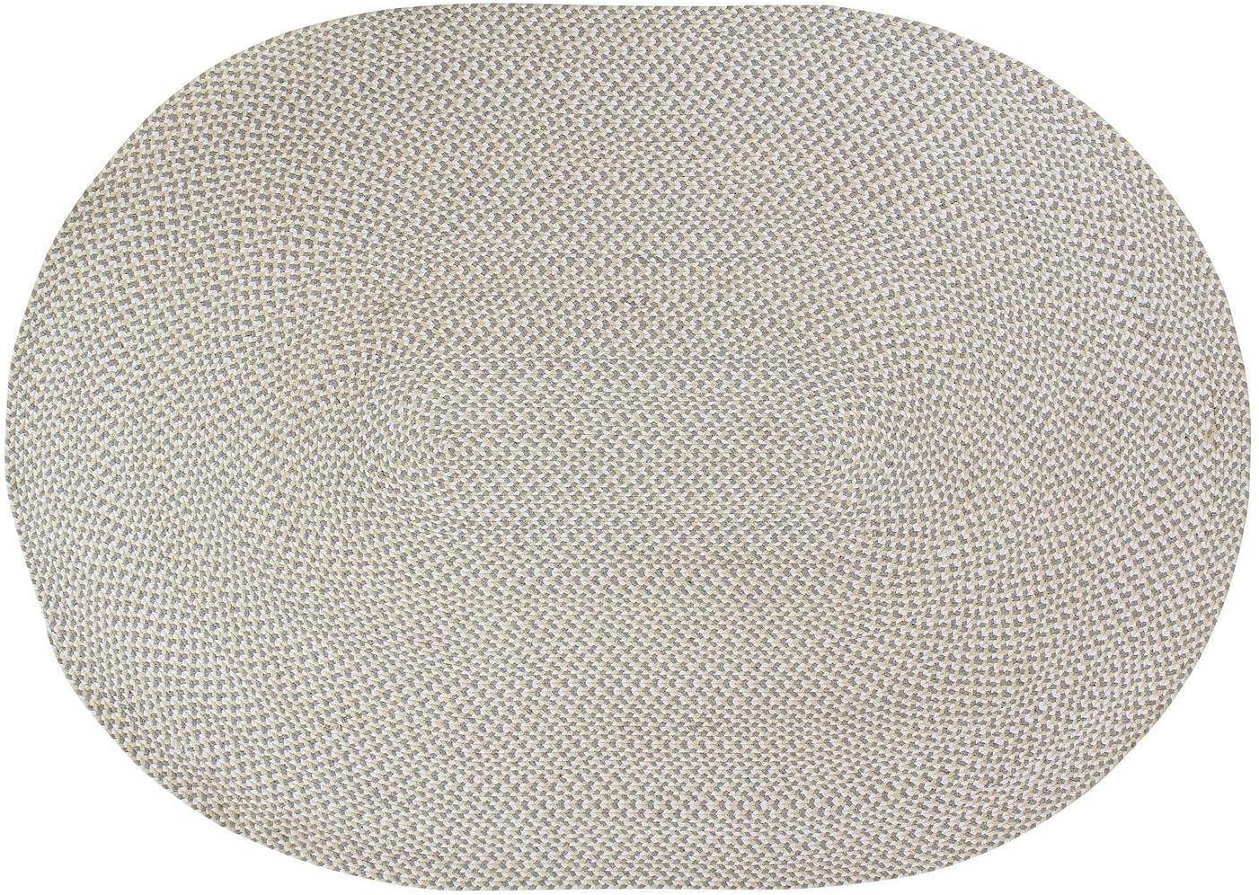 Tri-Color Cotton Farmhouse Braided Rug - Buffalo Check Yellow,White,Gray 2' X 3' Oval