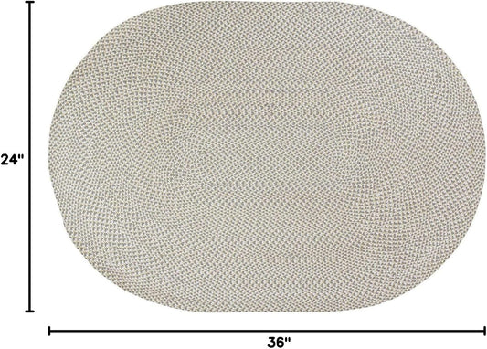 Tri-Color Cotton Farmhouse Braided Rug - Buffalo Check Yellow,White,Gray 2' X 3' Oval