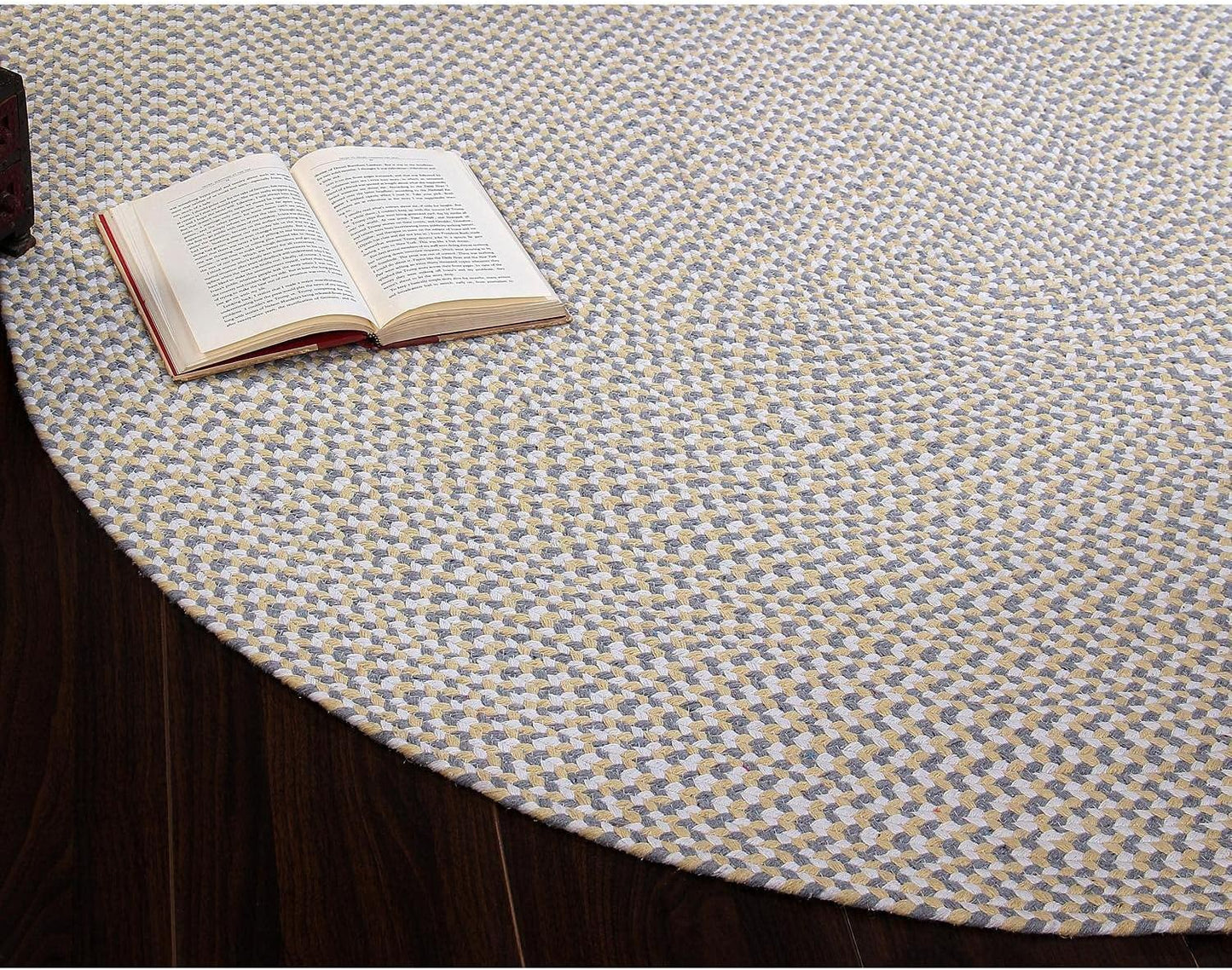 Tri-Color Cotton Farmhouse Braided Rug - Buffalo Check Yellow,White,Gray 2' X 3' Oval