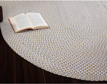 Tri-Color Cotton Farmhouse Braided Rug - Buffalo Check Yellow,White,Gray 2' X 3' Oval