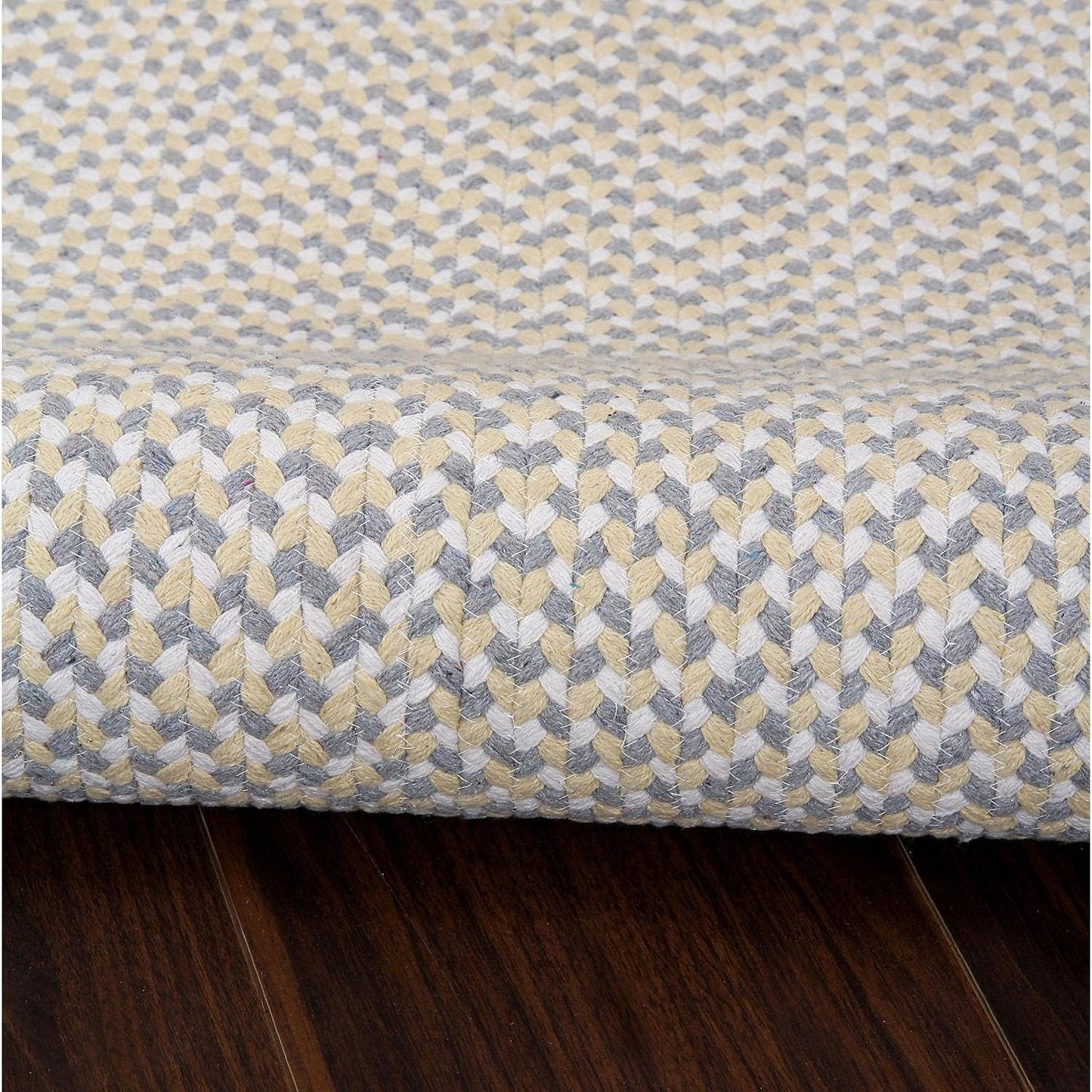 Tri-Color Cotton Farmhouse Braided Rug - Buffalo Check Yellow,White,Gray 2' X 3' Oval