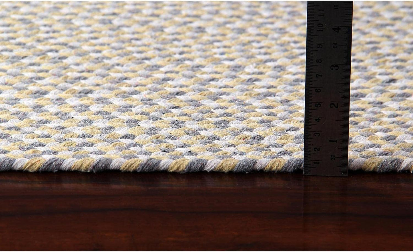 Tri-Color Cotton Farmhouse Braided Rug - Buffalo Check Yellow,White,Gray 2' X 3' Oval