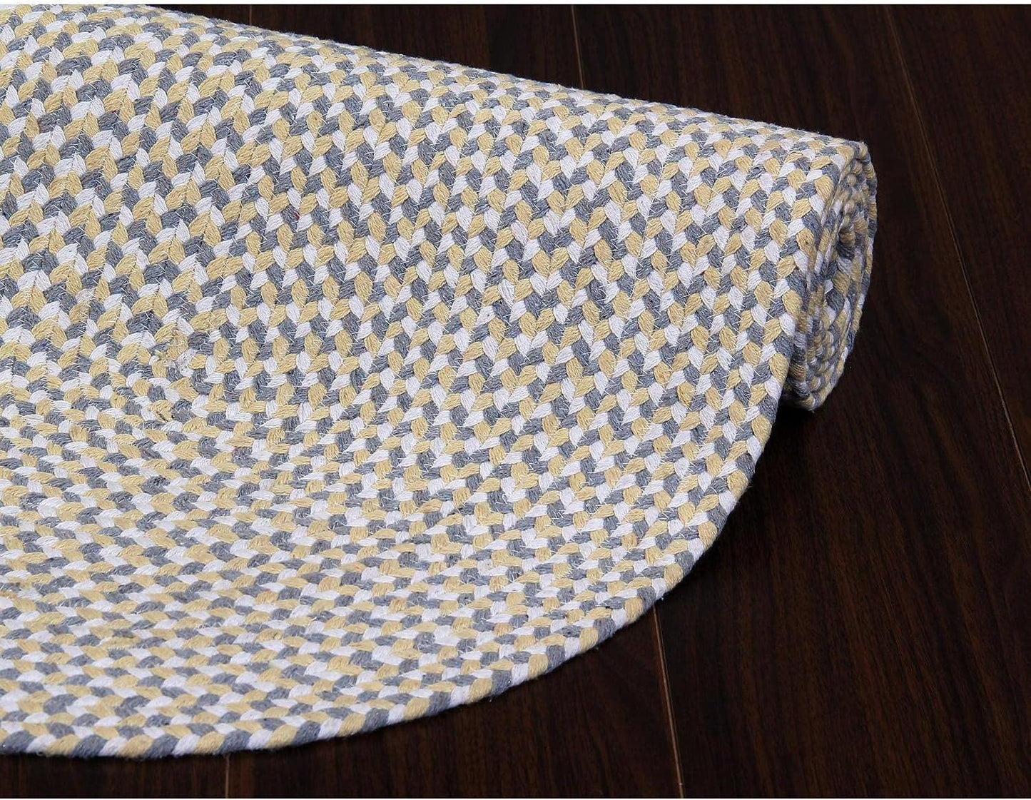 Tri-Color Cotton Farmhouse Braided Rug - Buffalo Check Yellow,White,Gray 2' X 3' Oval