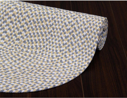 Tri-Color Cotton Farmhouse Braided Rug - Buffalo Check Yellow,White,Gray 2' X 3' Oval