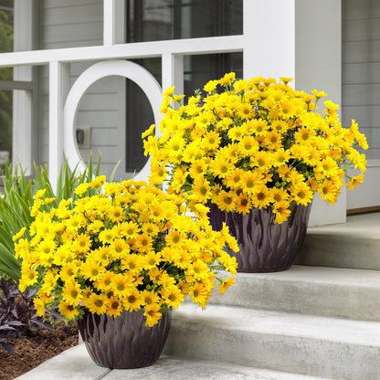 16 Bundles Silk Daisy Artificial Flowers for Outdoors UV Resistant Fake Daisies Plastic Plants Flower for Home Outside Front Door Porch Garden Patio Planters Decoration (Yellow)