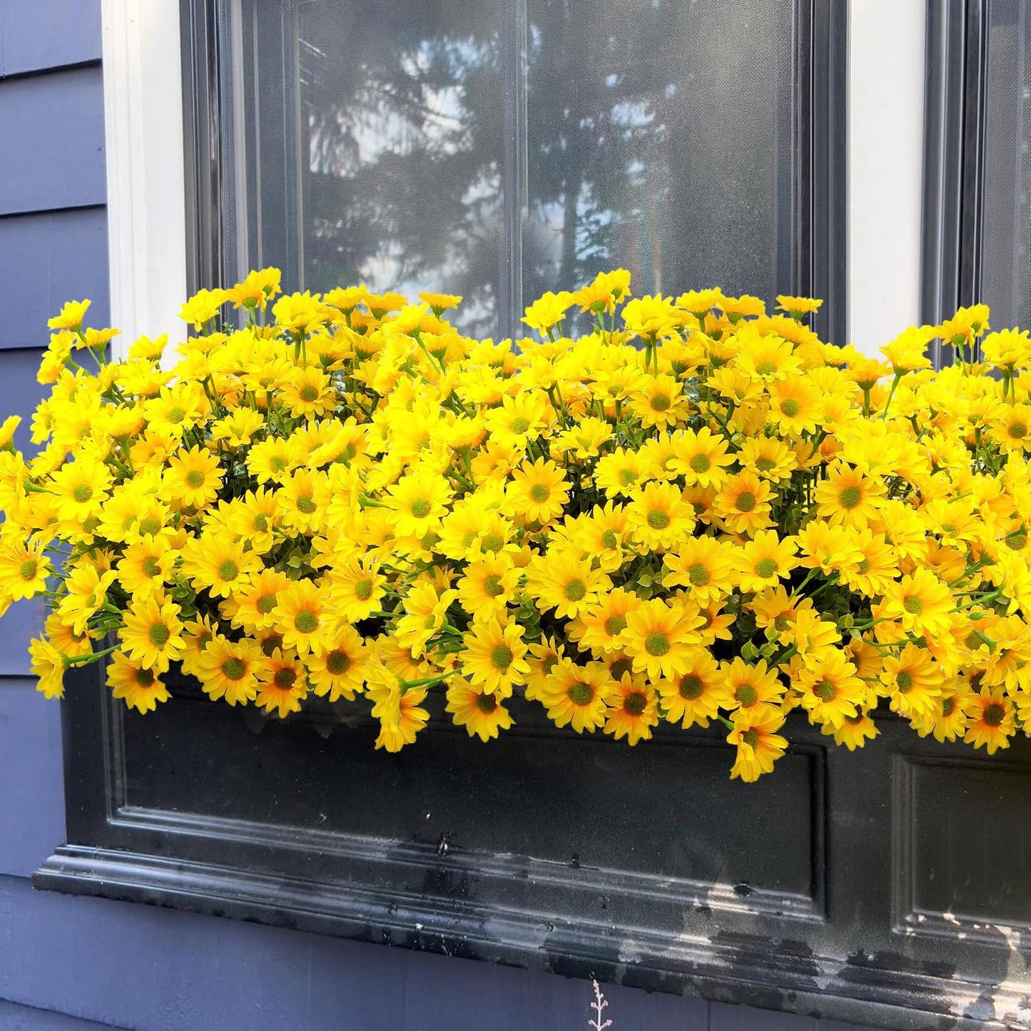 16 Bundles Silk Daisy Artificial Flowers for Outdoors UV Resistant Fake Daisies Plastic Plants Flower for Home Outside Front Door Porch Garden Patio Planters Decoration (Yellow)