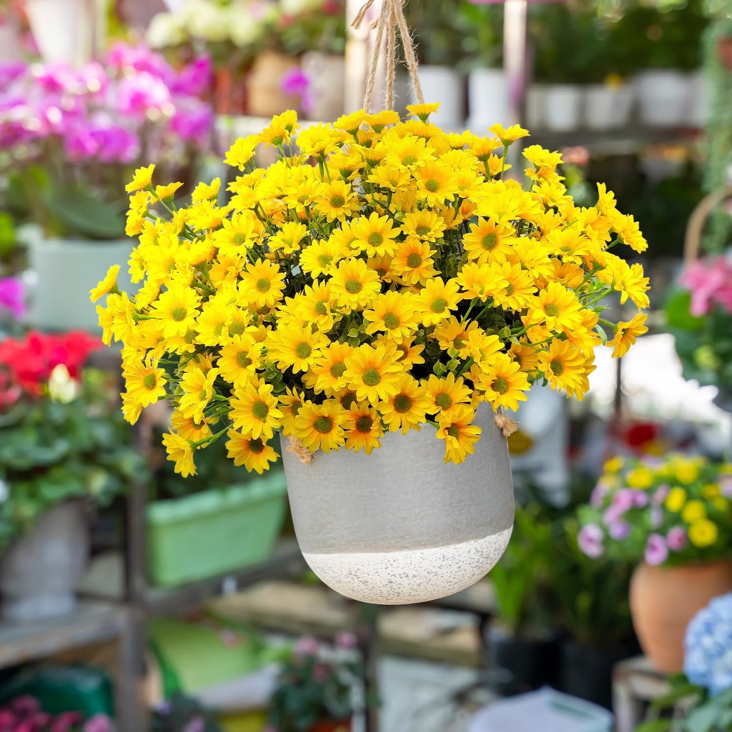 16 Bundles Silk Daisy Artificial Flowers for Outdoors UV Resistant Fake Daisies Plastic Plants Flower for Home Outside Front Door Porch Garden Patio Planters Decoration (Yellow)