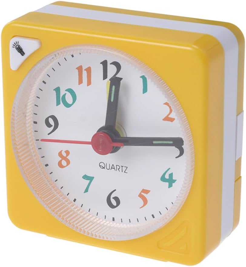 Yellow Plastic Timekeeping Travel Alarm Clock with Lightweight Design and Alarm Function, Square Portable Desk Clock for Bedside and Travel Use