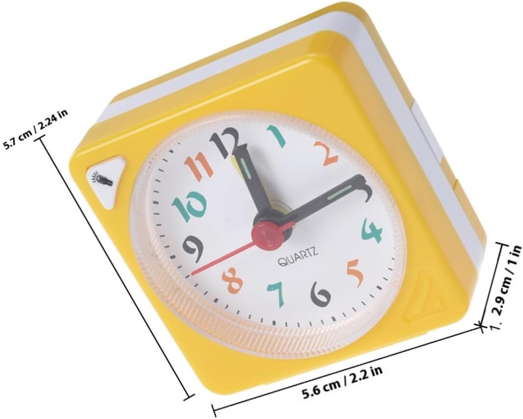 Yellow Plastic Timekeeping Travel Alarm Clock with Lightweight Design and Alarm Function, Square Portable Desk Clock for Bedside and Travel Use
