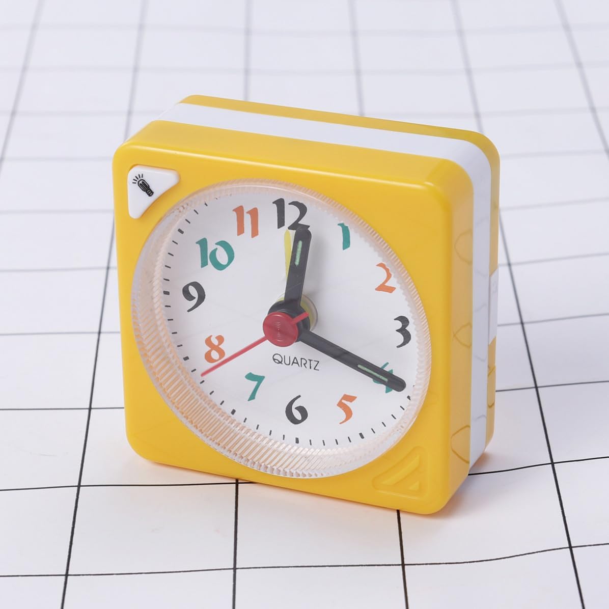 Yellow Plastic Timekeeping Travel Alarm Clock with Lightweight Design and Alarm Function, Square Portable Desk Clock for Bedside and Travel Use