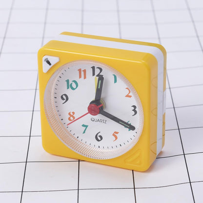 Yellow Plastic Timekeeping Travel Alarm Clock with Lightweight Design and Alarm Function, Square Portable Desk Clock for Bedside and Travel Use