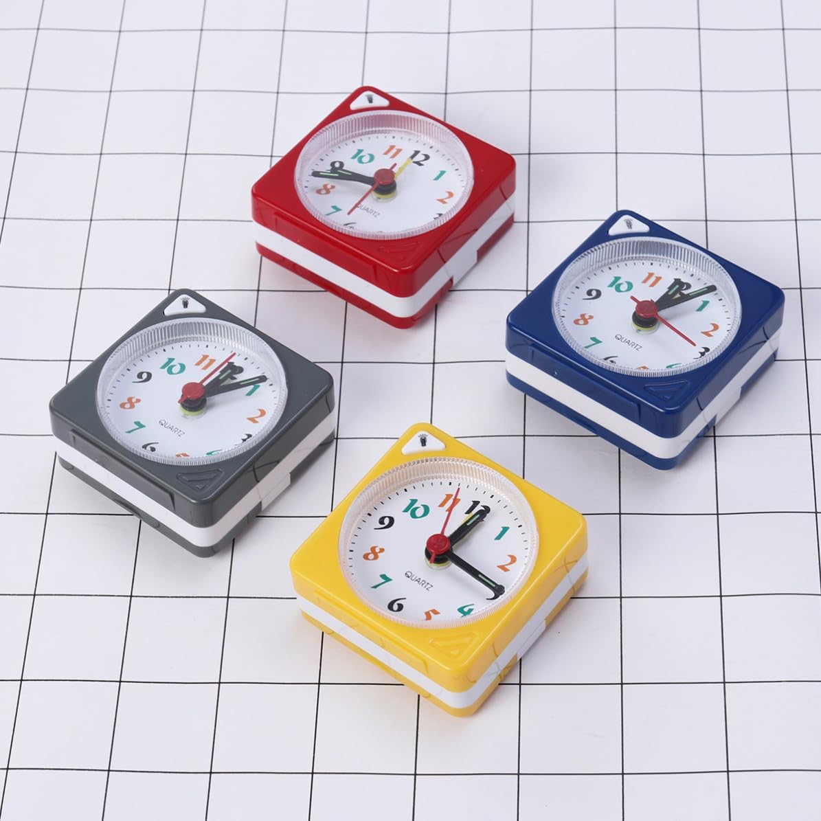 Yellow Plastic Timekeeping Travel Alarm Clock with Lightweight Design and Alarm Function, Square Portable Desk Clock for Bedside and Travel Use