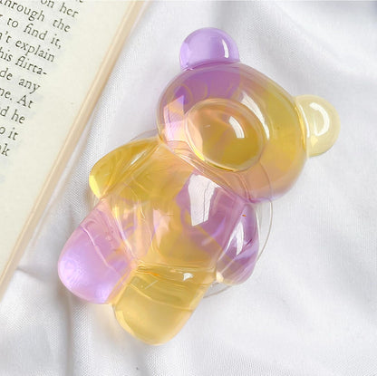 3D Gummy Bear Phone Grip – Cute Dual-Color Expandable & Collapsible Smartphone Grip for Secure One-Handed Use, Cell Phone Accessory (Yellow Purple)
