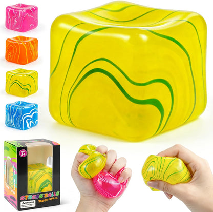 Squishy Cube Swirl Stress Ball Marble Fidget Toy, Slow Rebound Squishy Cube Stress Ball, Portable Focus Fidget Toy for Anxiety, Party Favors, Birthday Gifts (Yellow)