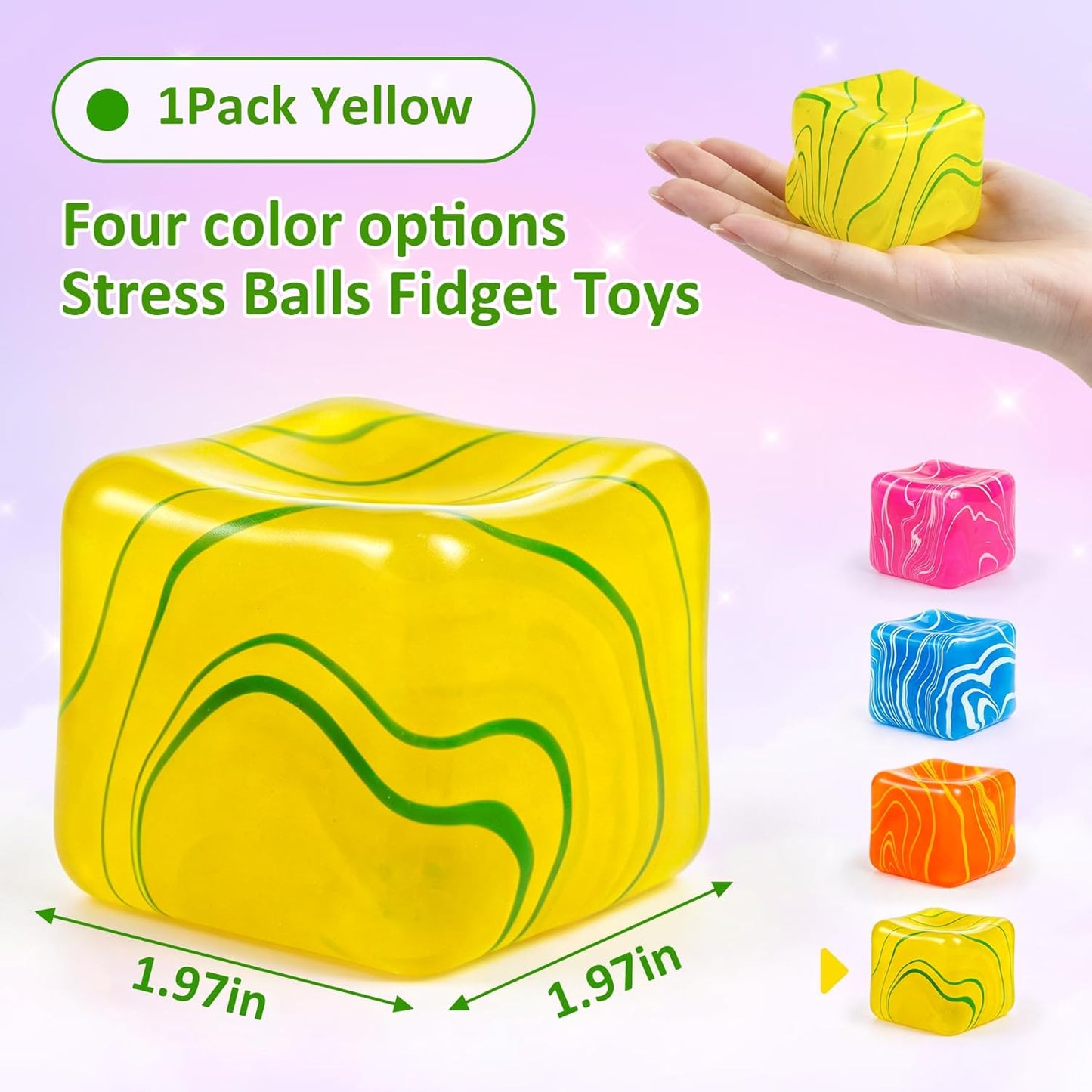 Squishy Cube Swirl Stress Ball Marble Fidget Toy, Slow Rebound Squishy Cube Stress Ball, Portable Focus Fidget Toy for Anxiety, Party Favors, Birthday Gifts (Yellow)