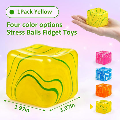 Squishy Cube Swirl Stress Ball Marble Fidget Toy, Slow Rebound Squishy Cube Stress Ball, Portable Focus Fidget Toy for Anxiety, Party Favors, Birthday Gifts (Yellow)