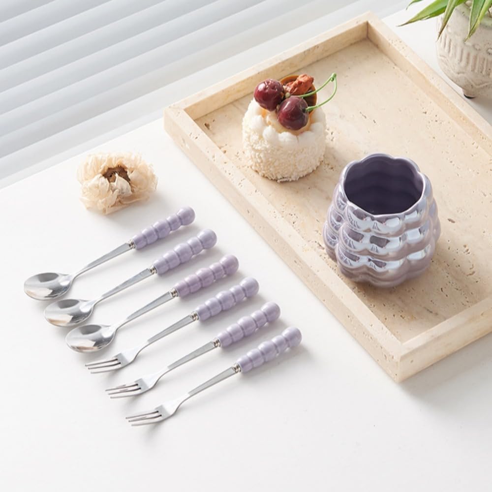 (6 Pieces) Dessert Fruit Picks Light Luxury Fruit Fork Household Tableware Stainless Steel Cute Fruit Fork Jar Creative Storage Jar Set (Cream yellow)