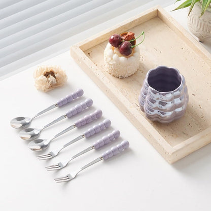 (6 Pieces) Dessert Fruit Picks Light Luxury Fruit Fork Household Tableware Stainless Steel Cute Fruit Fork Jar Creative Storage Jar Set (Cream yellow)