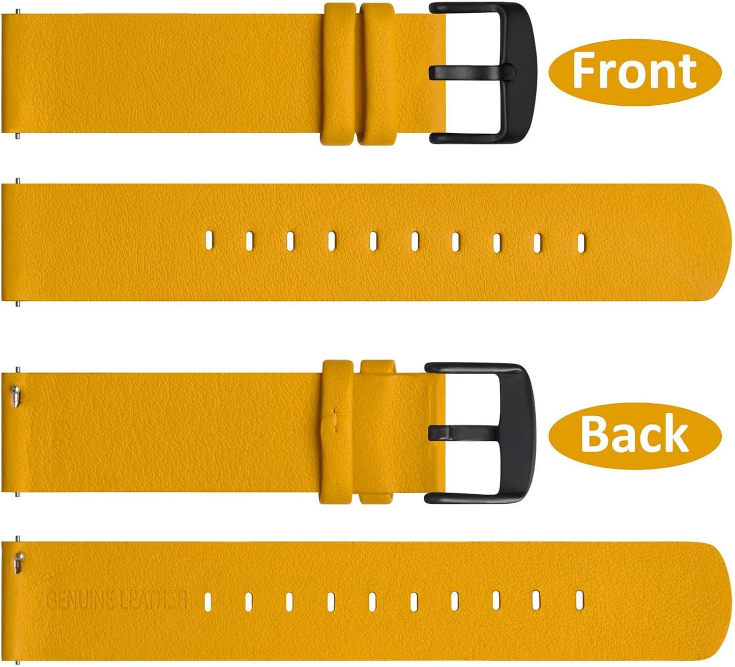 WOCCI 18mm Flexible Leather Watch Band for Smart Watch with Black Buckle (Yellow)