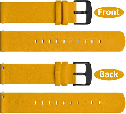 WOCCI 18mm Flexible Leather Watch Band for Smart Watch with Black Buckle (Yellow)