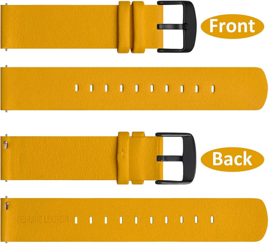 WOCCI 18mm Flexible Leather Watch Band for Smart Watch with Black Buckle (Yellow)