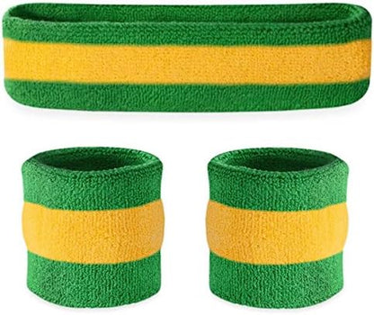 Striped Sweatband Set, Moisture Wicking 2 Wristbands and 1 Headband, Breathable Athletic Sweat Bands for Sports, Costumes & Cosplay, Matching Bands to Wear with Jersey