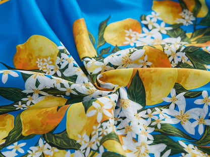 Provence Blue Lemon Mediterranean Tile Tabletop for Spring Summer Decorations, Picnics and Dinner Parties - Indoor Outdoor, Stain and Water Resistant, Tablecloth, 52 x 70 Rectangle