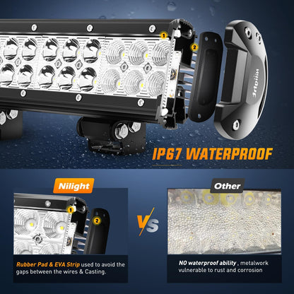 LED Light Bar with Yellow/Black Covers 2 PCS 12 Inch 72 W Spot Flood Combo Off Road Lights Super Bright Driving Fog Boat Lighting for Trucks Pickup Golf Cart SUV ATV UTV 4x4 Van Camper