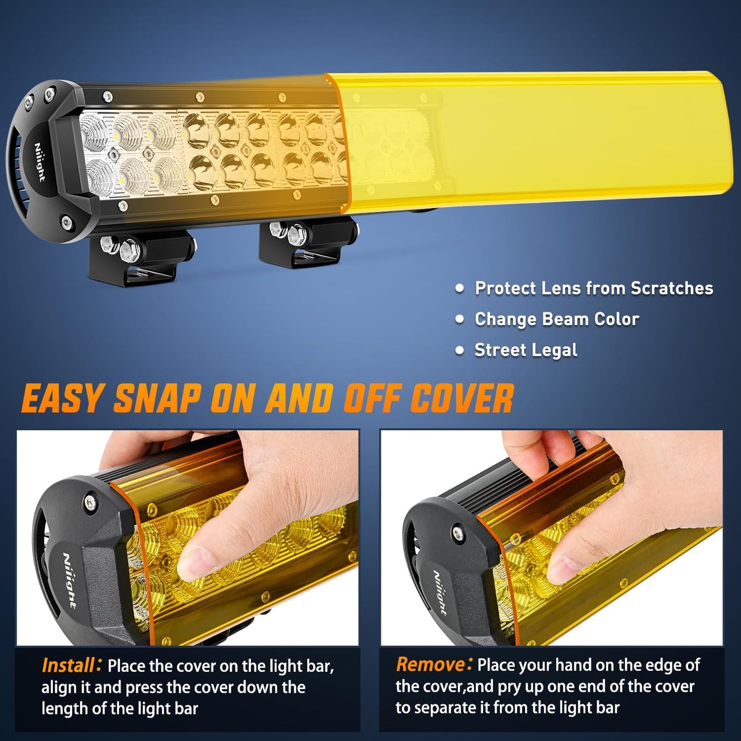 LED Light Bar with Yellow/Black Covers 2 PCS 12 Inch 72 W Spot Flood Combo Off Road Lights Super Bright Driving Fog Boat Lighting for Trucks Pickup Golf Cart SUV ATV UTV 4x4 Van Camper