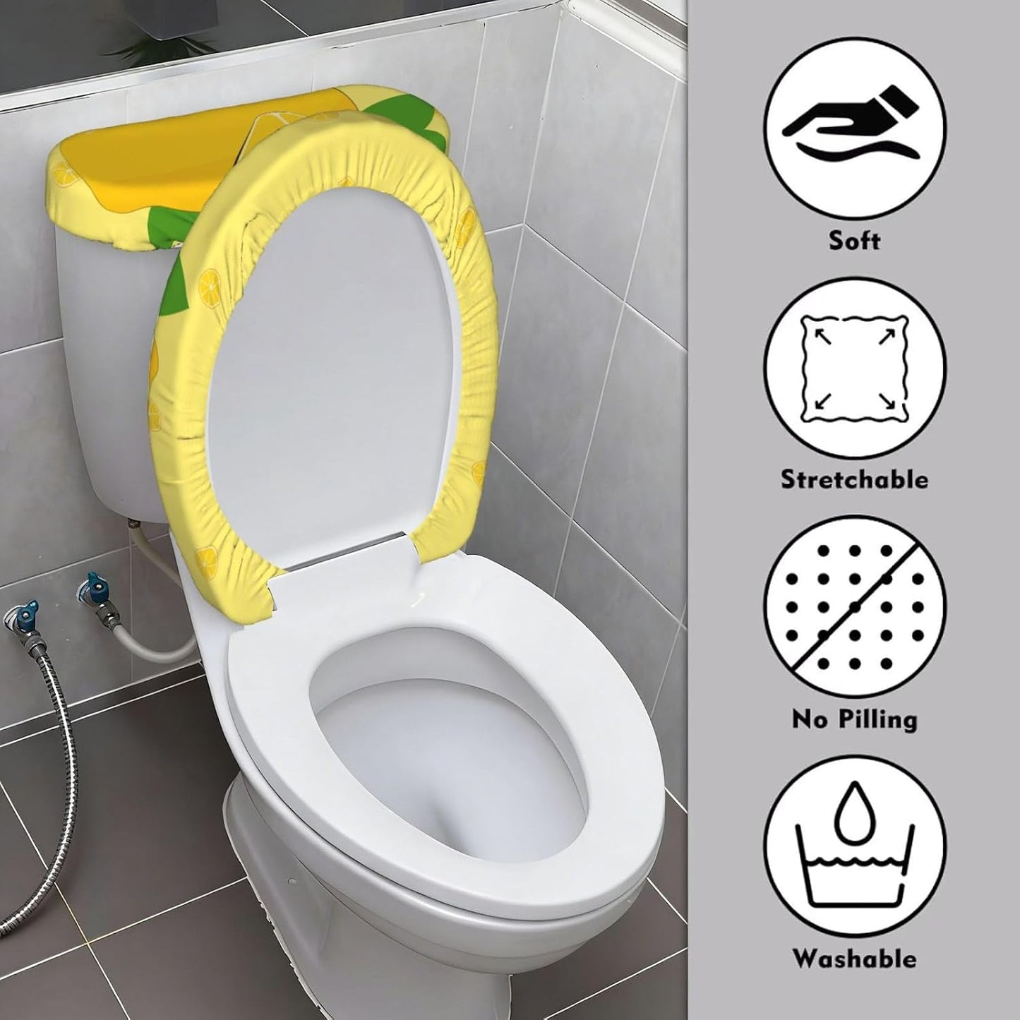 Two-piece toilet seat set, U-shaped and O-shaped universal toilet cover | Cartoon Lemon Printed Toilet Seat Set, Two-Piece Set, U-Shaped And O-Shaped Universal Toilet Cover
