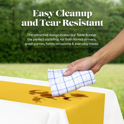 Yellow 12 Pack Premium Disposable Plastic Table Runner 14 x 108 Inch. Table Runner for Dinner Parties & Events