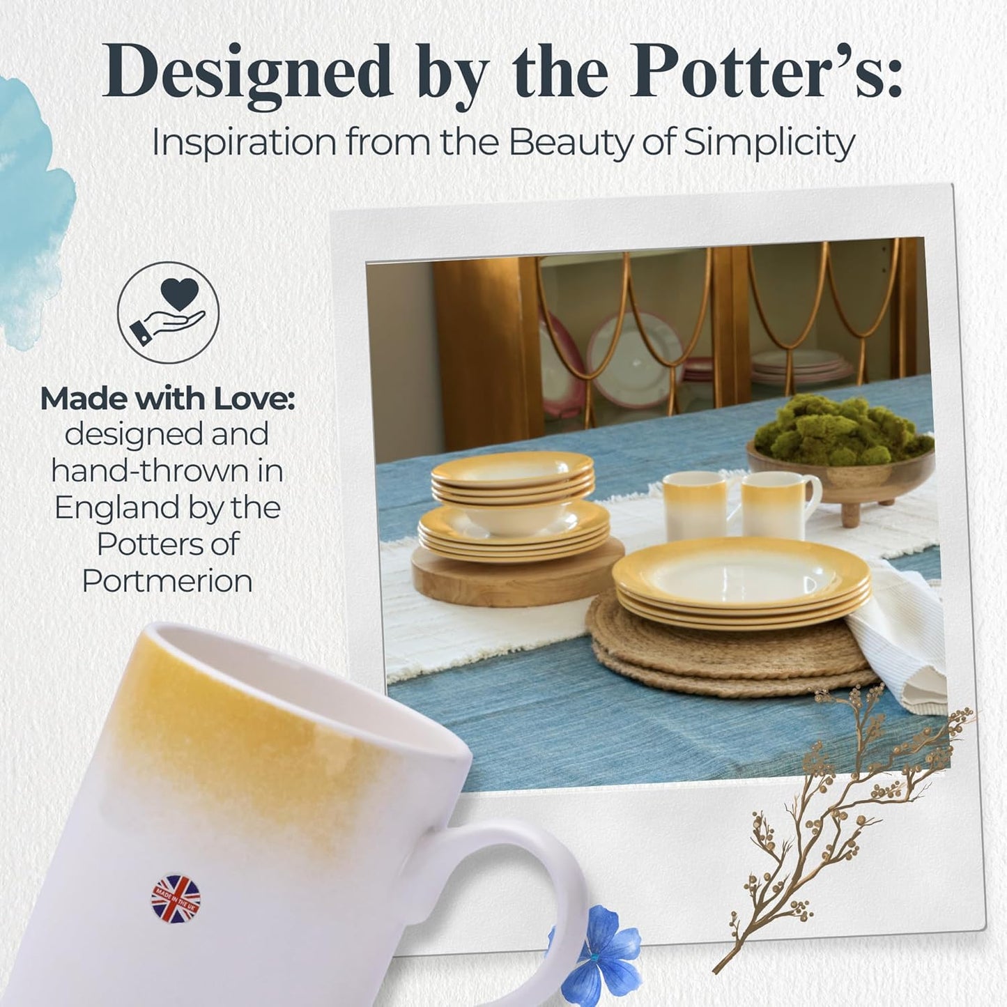 Potter's Mist Breakfast Mug, 9 Oz - Yellow, Set of 4