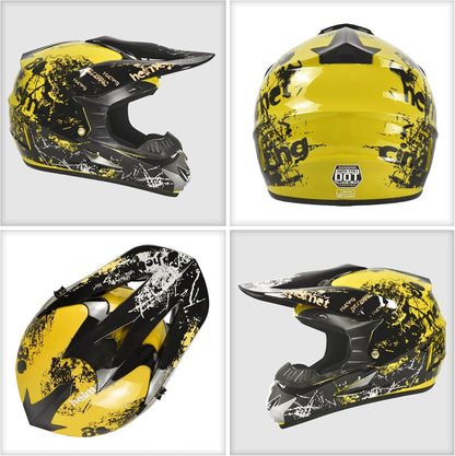 Dirt Bike Helmets Kids Motorcycle Helmet Youth ATV Motocross Full Face Men Women Off-Road Mountain Bike Helmet Adult with(Gloves Goggles Mask) DOT Approved 4Pcs Set