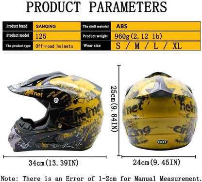 Dirt Bike Helmets Kids Motorcycle Helmet Youth ATV Motocross Full Face Men Women Off-Road Mountain Bike Helmet Adult with(Gloves Goggles Mask) DOT Approved 4Pcs Set