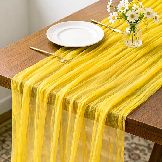 Yellow Cheesecloth Table Runner 120 Inch 10FT Cheese Cloth Fabric Runners 1 Pack for Spring Home Decor, Baby Shower, Birthday, Wedding Decoration