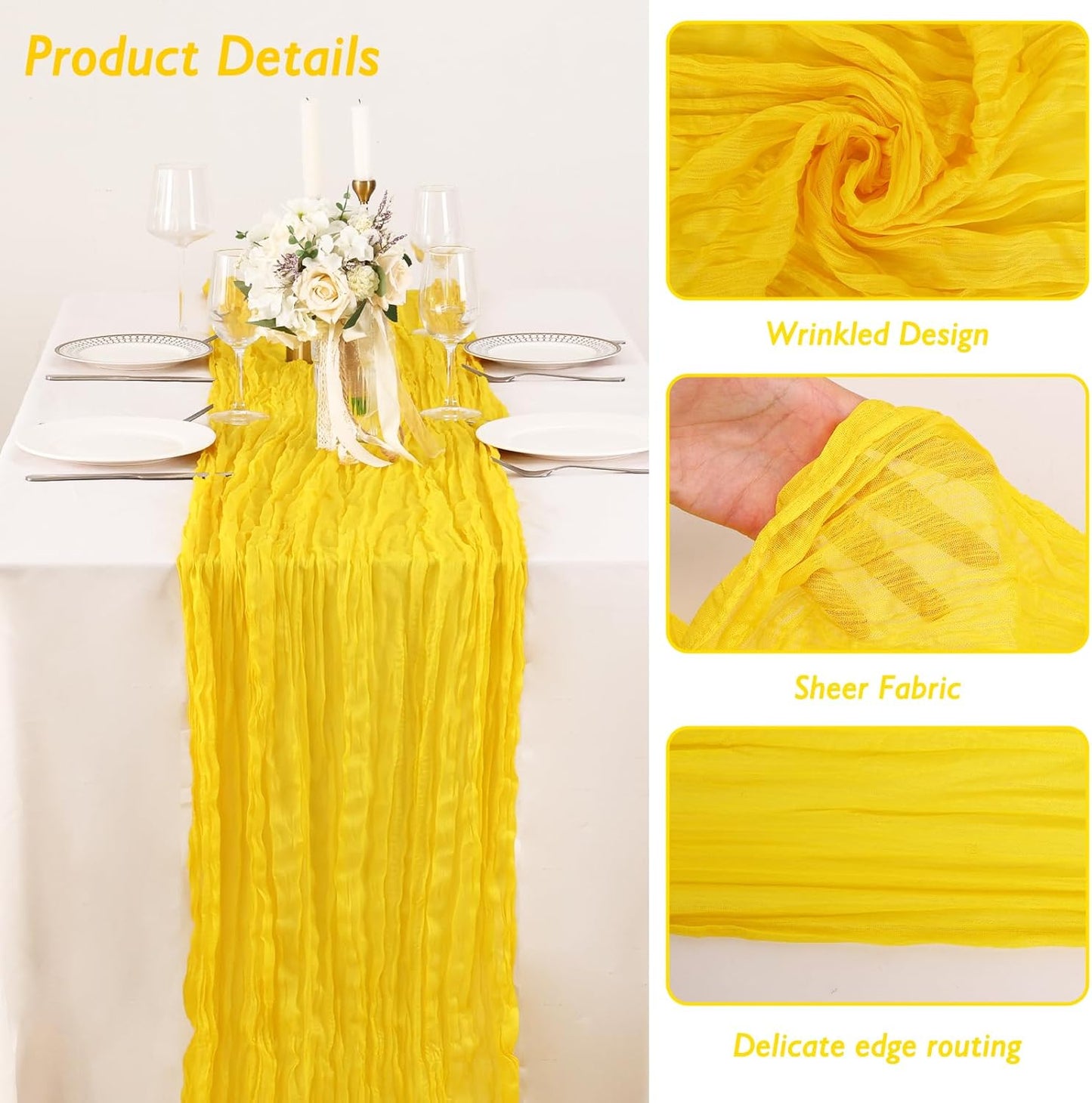 Yellow Cheesecloth Table Runner 120 Inch 10FT Cheese Cloth Fabric Runners 1 Pack for Spring Home Decor, Baby Shower, Birthday, Wedding Decoration