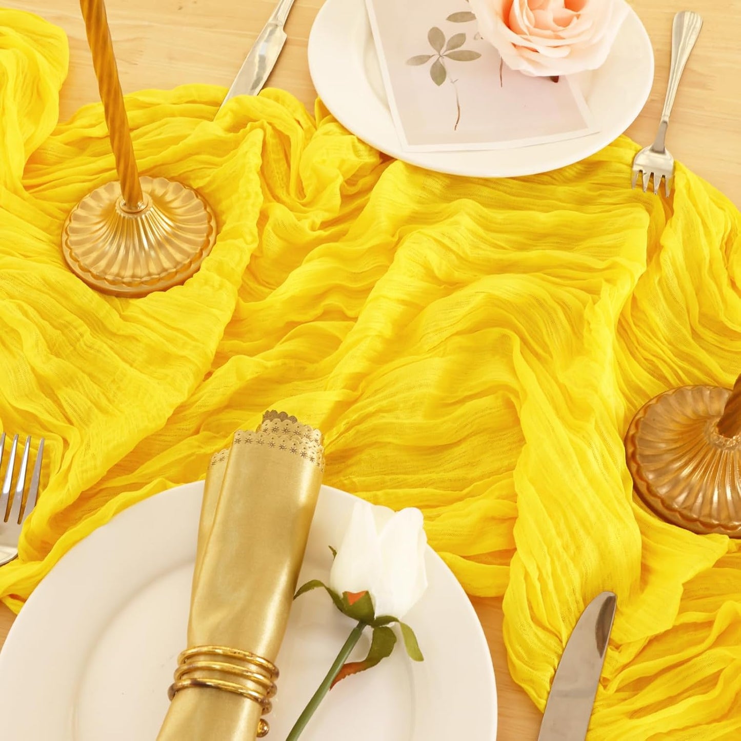 Yellow Cheesecloth Table Runner 120 Inch 10FT Cheese Cloth Fabric Runners 1 Pack for Spring Home Decor, Baby Shower, Birthday, Wedding Decoration