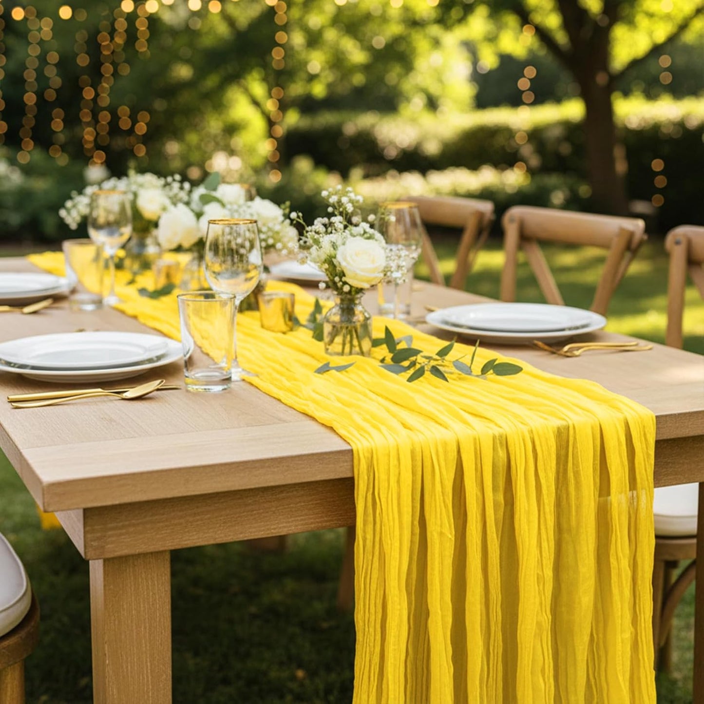 Yellow Cheesecloth Table Runner 120 Inch 10FT Cheese Cloth Fabric Runners 1 Pack for Spring Home Decor, Baby Shower, Birthday, Wedding Decoration