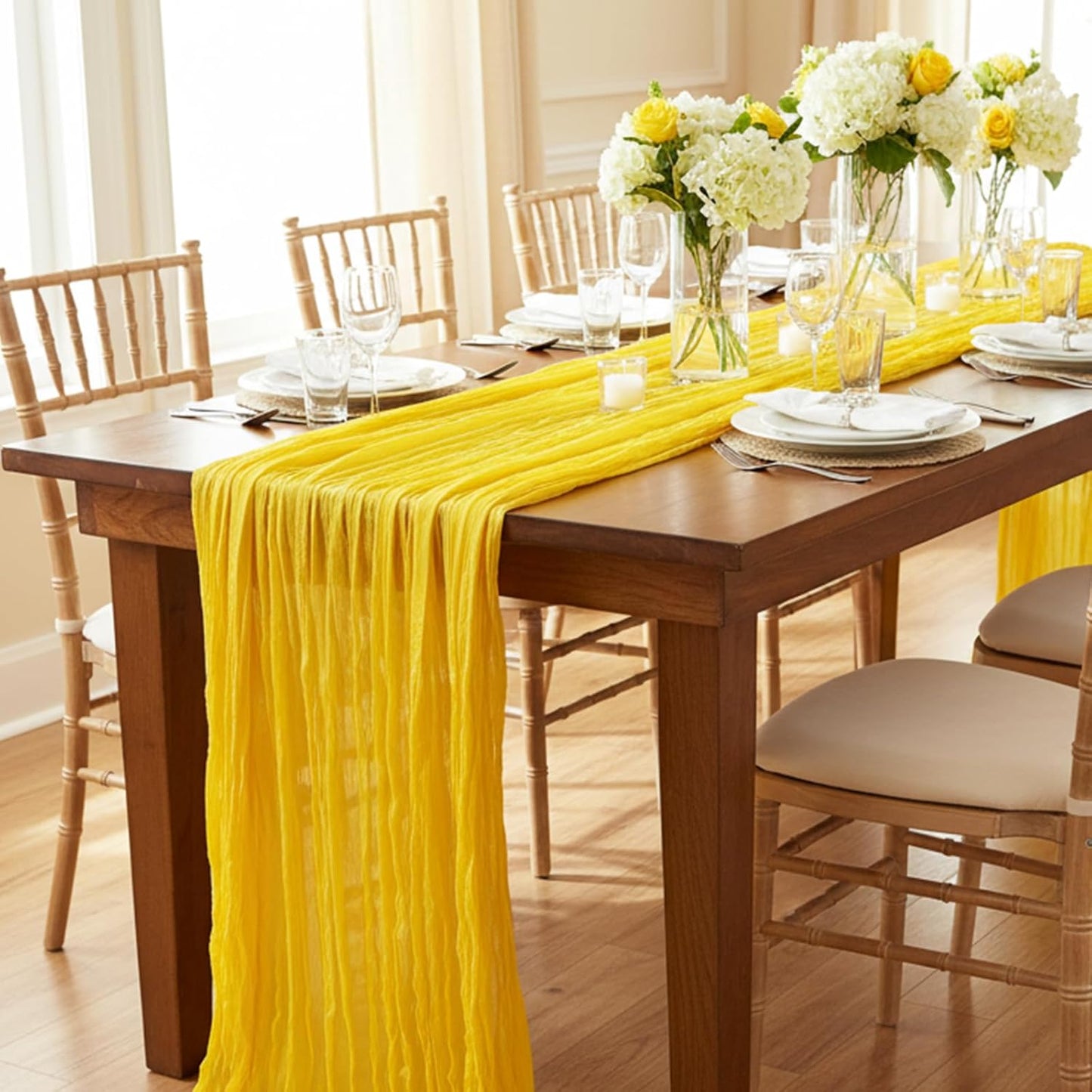 Yellow Cheesecloth Table Runner 120 Inch 10FT Cheese Cloth Fabric Runners 1 Pack for Spring Home Decor, Baby Shower, Birthday, Wedding Decoration