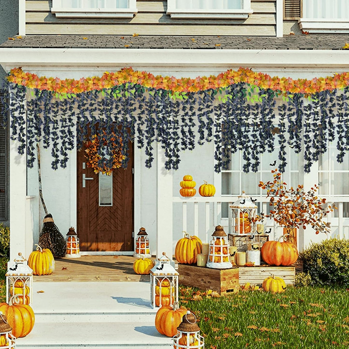 Wisteria Hanging Flowers 12 Pack Wisteria Artificial Flowers Fake Silk Flowers String Vine Ratta Hanging Garland for Home Garden Party Wedding Backdrop Arch Decor (Yellow)