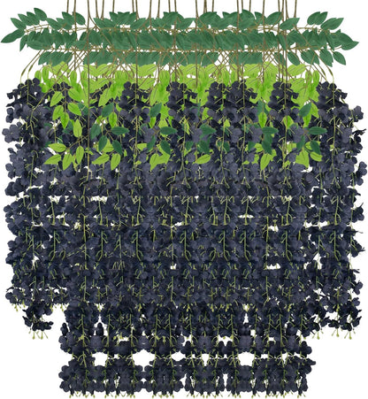 Wisteria Hanging Flowers 12 Pack Wisteria Artificial Flowers Fake Silk Flowers String Vine Ratta Hanging Garland for Home Garden Party Wedding Backdrop Arch Decor (Yellow)