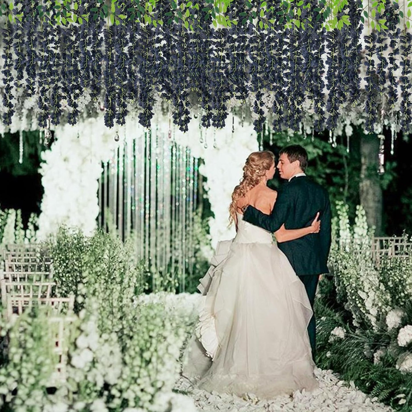 Wisteria Hanging Flowers 12 Pack Wisteria Artificial Flowers Fake Silk Flowers String Vine Ratta Hanging Garland for Home Garden Party Wedding Backdrop Arch Decor (Yellow)
