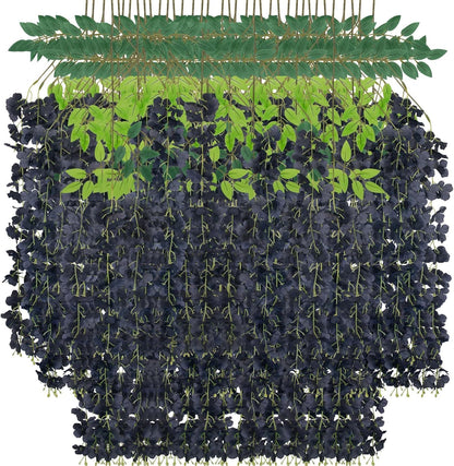 Wisteria Hanging Flowers 12 Pack Wisteria Artificial Flowers Fake Silk Flowers String Vine Ratta Hanging Garland for Home Garden Party Wedding Backdrop Arch Decor (Yellow)