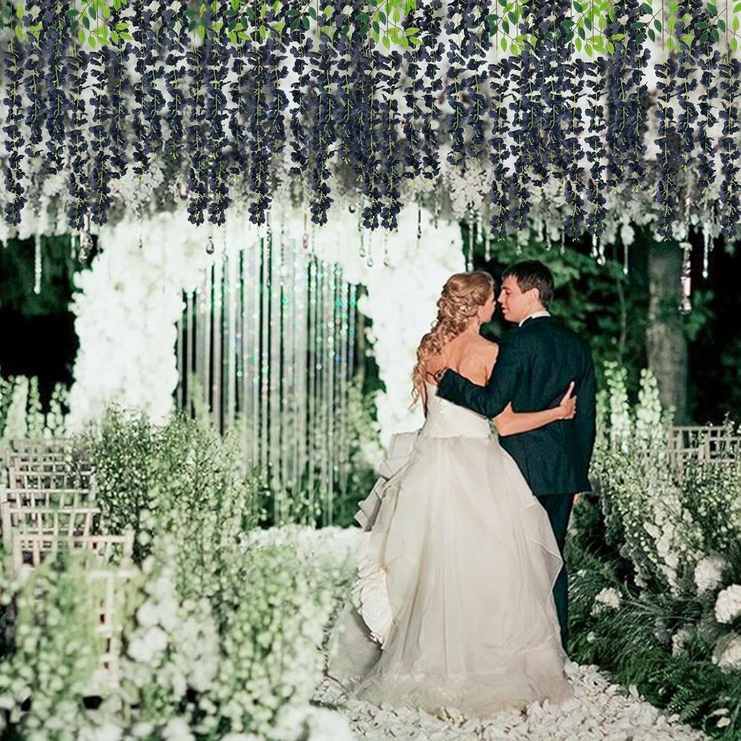 Wisteria Hanging Flowers 12 Pack Wisteria Artificial Flowers Fake Silk Flowers String Vine Ratta Hanging Garland for Home Garden Party Wedding Backdrop Arch Decor (Yellow)