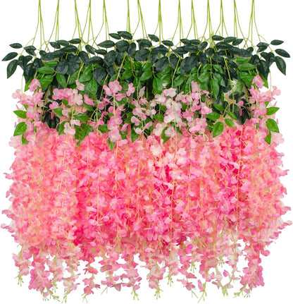 Wisteria Hanging Flowers 12 Pack Wisteria Artificial Flowers Fake Silk Flowers String Vine Ratta Hanging Garland for Home Garden Party Wedding Backdrop Arch Decor (Yellow)