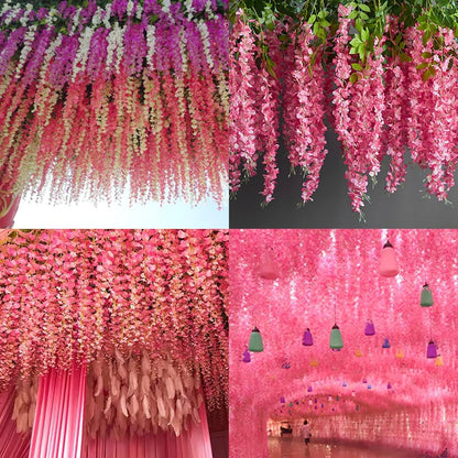 Wisteria Hanging Flowers 12 Pack Wisteria Artificial Flowers Fake Silk Flowers String Vine Ratta Hanging Garland for Home Garden Party Wedding Backdrop Arch Decor (Yellow)