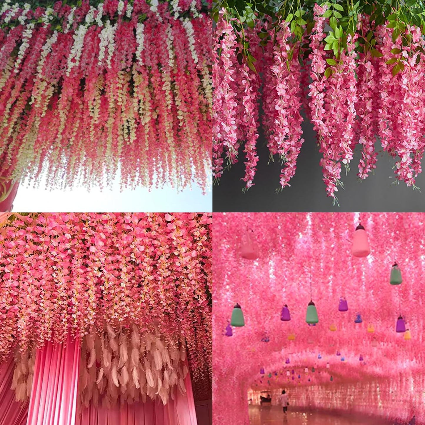 Wisteria Hanging Flowers 12 Pack Wisteria Artificial Flowers Fake Silk Flowers String Vine Ratta Hanging Garland for Home Garden Party Wedding Backdrop Arch Decor (Yellow)